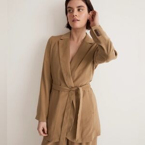 Madewell Drapey Tie-Waist Tan/Olive Blazer Small Minimalist Workwear Girly Chic